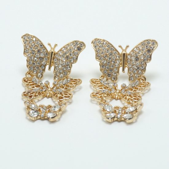 Three Drop Butterfly Earrings in Gold