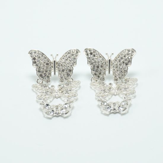 Three Drop Butterfly Earrings in Silver