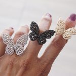 3 Solo Crystal Butterfly Rings Silver, Black and Gold
