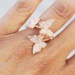 Butterfly Ring in Rose Gold on Finger