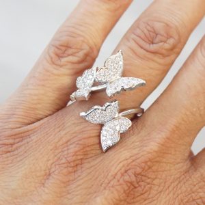 Butterfly Ring in Silver on Finger