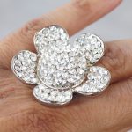 Crystal Daisy Ring in Silver on Finger