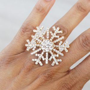 Crystal Snowflake Ring in Gold on Finger