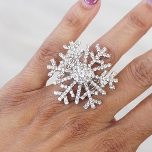 Crystal Snowflake Ring in Silver on Finger