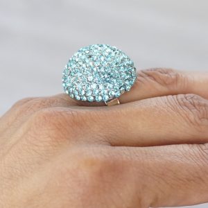 Ice Blue Dome Ring on Finger