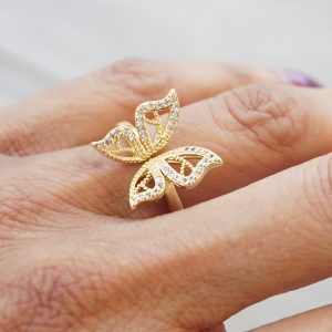 Open Butterfly Ring in Gold on Finger