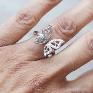 Open Butterfly Ring in Silver on Finger