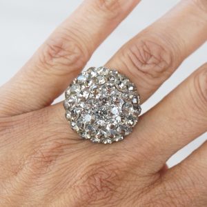 Sphere Grey Crystal Ring on Finger