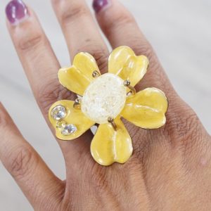 Yellow Flower Ring on Finger