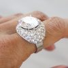 Large Stone Crystal Ring in Silver on Finger