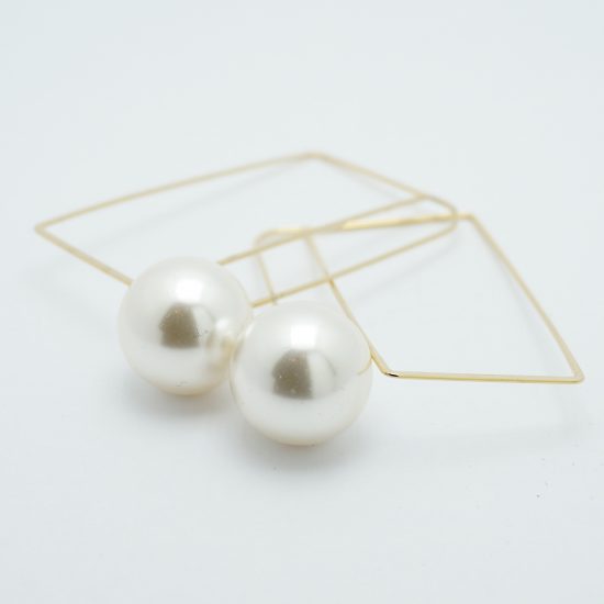 Abstract Pearl Drop Square Earrings in Gold