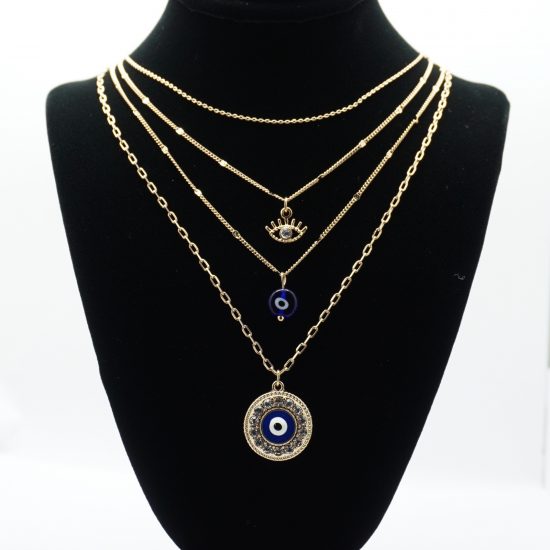 Evil Eye Necklace Set in Gold on Stand