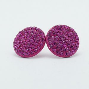 Pink Crystal Disc Stud Earrings