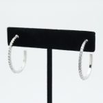 Skinny Crystal Hoop Earrings Medium in Silver on Stand