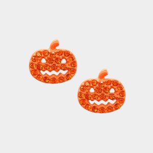Crystal Embellished Pumpkin Stud Earrings