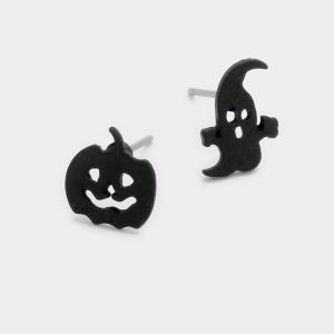 Pumpkin and Ghost Stud Earrings in Black