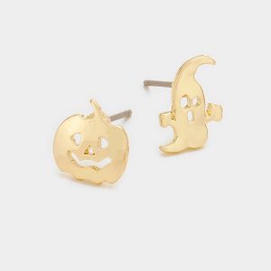 Pumpkin and Ghost Stud Earrings in Gold