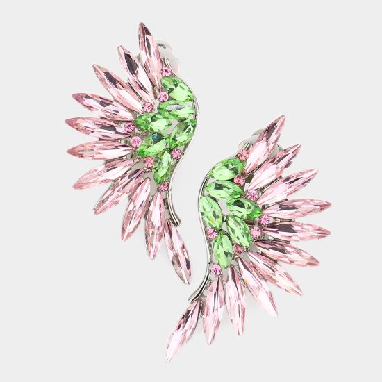 Pink and Green Stone Cluster Wing Earrings