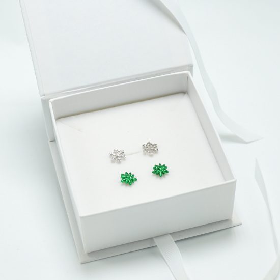 Silver Snowflake and Green Bow Earring Set
