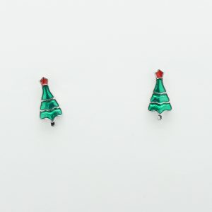 Tree Stud Earrings in Green with Red Star Topper