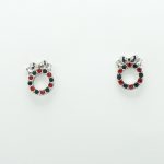 Wreath Stud Earrings with Red and Black stones and Silver Bow
