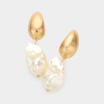 Pierced Abstract Pearl Dangle Earrings with Gold
