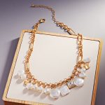 Geometric Pearl Link Necklace in Gold