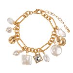 Geometric Pearl Charm Bracelet in Gold