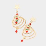 Christmas Tree Metal Wired Dangle Earrings in Gold
