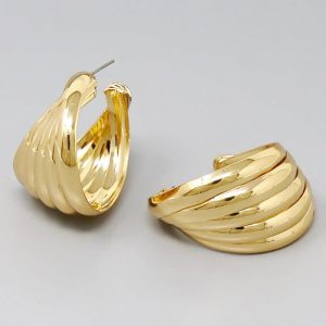 Chunky Layered Metal Hoop Earrings In Gold