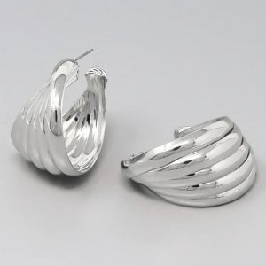 Chunky Layered Metal Hoop Earrings In Silver