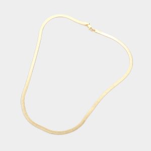 Gold Plated 4mm Herringbone Chain Necklace 18-inch