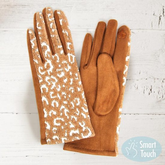 Leopard Pattern Touch Gloves in Brown
