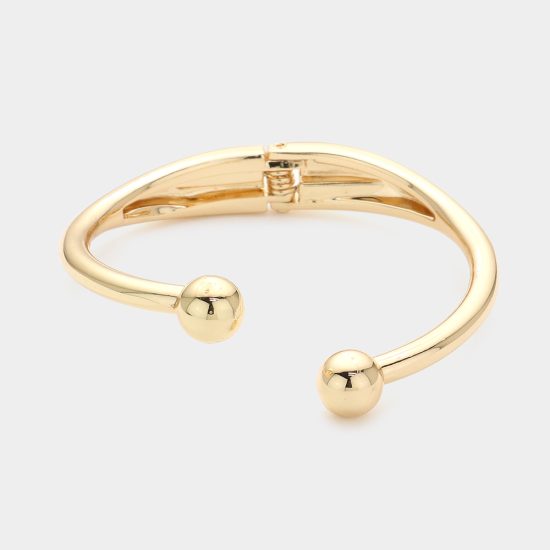 Metal Ball Tip Hinged Cuff Bracelet in Gold