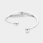Metal Ball Tip Hinged Cuff Bracelet in Silver
