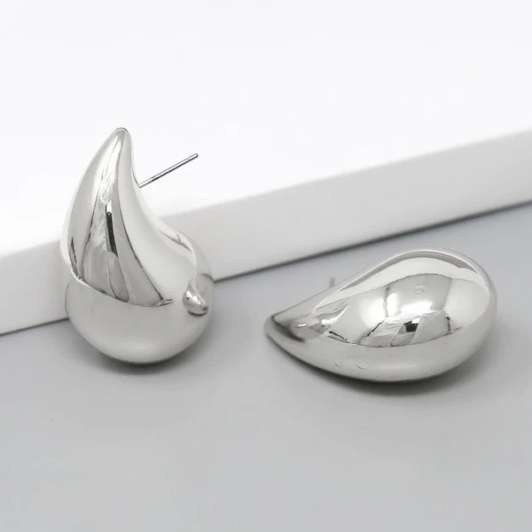 Pierced Oversized Teardrop Earrings in Silver
