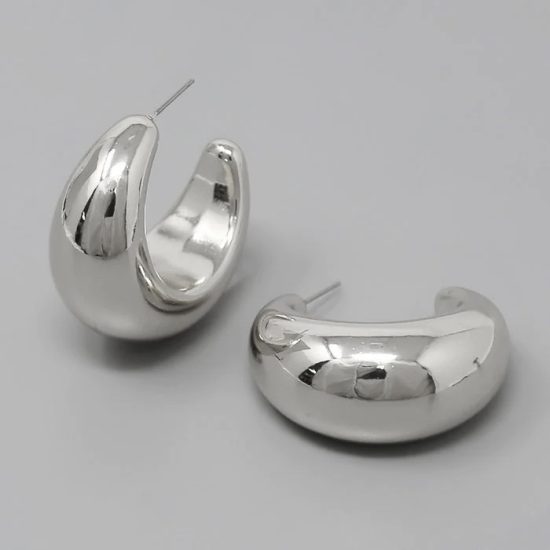 Pierced Puffed Hoop Earrings in Silver