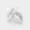 Stretch Crystal Pave Pearl Rose Ring in Silver