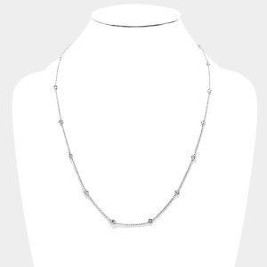 White Gold Dipped Crystal Station Necklace 24 inch