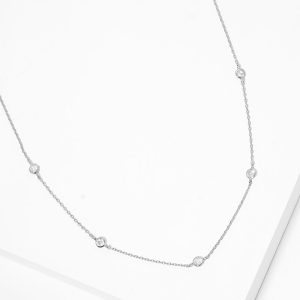 White Gold Dipped Crystal Station Necklace