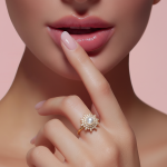 Center Pearl Starburst Ring in Gold on Model