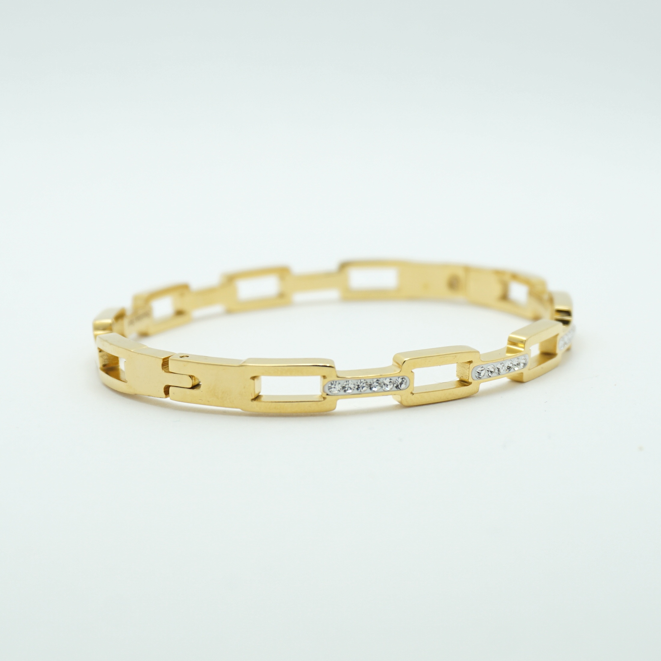 Chain Link Crystal Bangle Bracelet in Gold