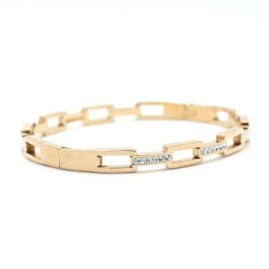 Chain Link Crystal Bangle Bracelet in Rose Gold
