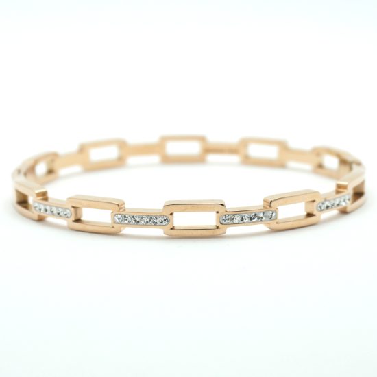 Chain Link Crystal Bangle Bracelet in Rose Gold