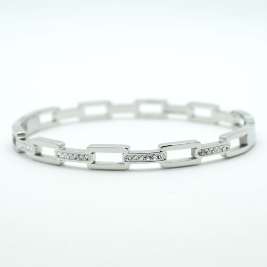 Chain Link Crystal Bangle Bracelet in Silver