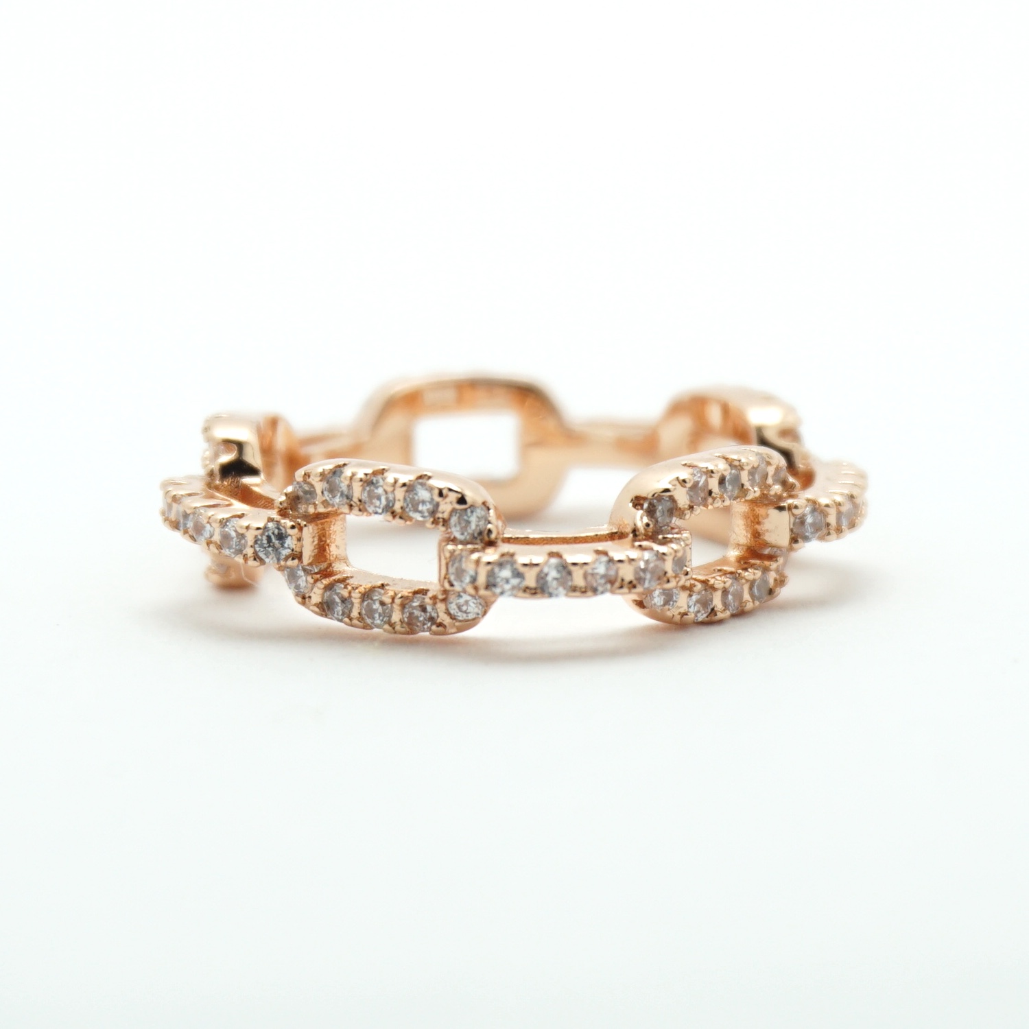 Chain Link Crystal Ring in Rose Gold