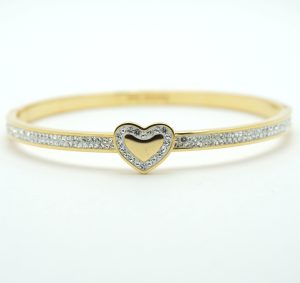 Crystal Heart Bangle Bracelet in Gold