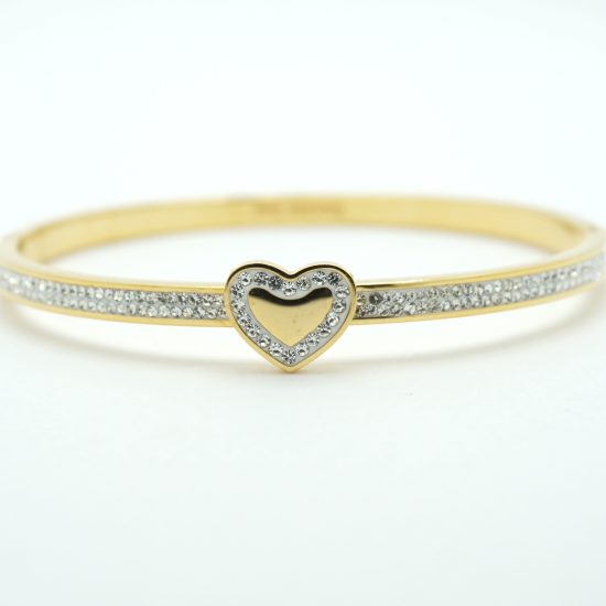 Crystal Heart Bangle Bracelet in Gold