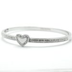Crystal Heart Bangle Bracelet in Silver