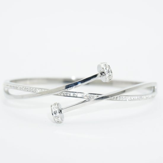 Double Nail Bracelet with Crystals in Silver
